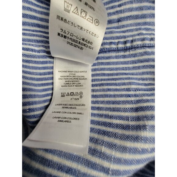 Lauren Ralph Lauren Blue White Striped Linen Button-Down Shirt Small Oversized - Picture 5 of 8